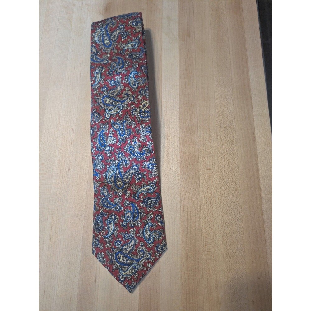 Saks Fifth Avenue Mens 100% Italian Silk Tie - Red & Blue Paisley Print